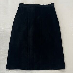 Vintage Genuine Suede Leather Pencil Skirt in Black Suede